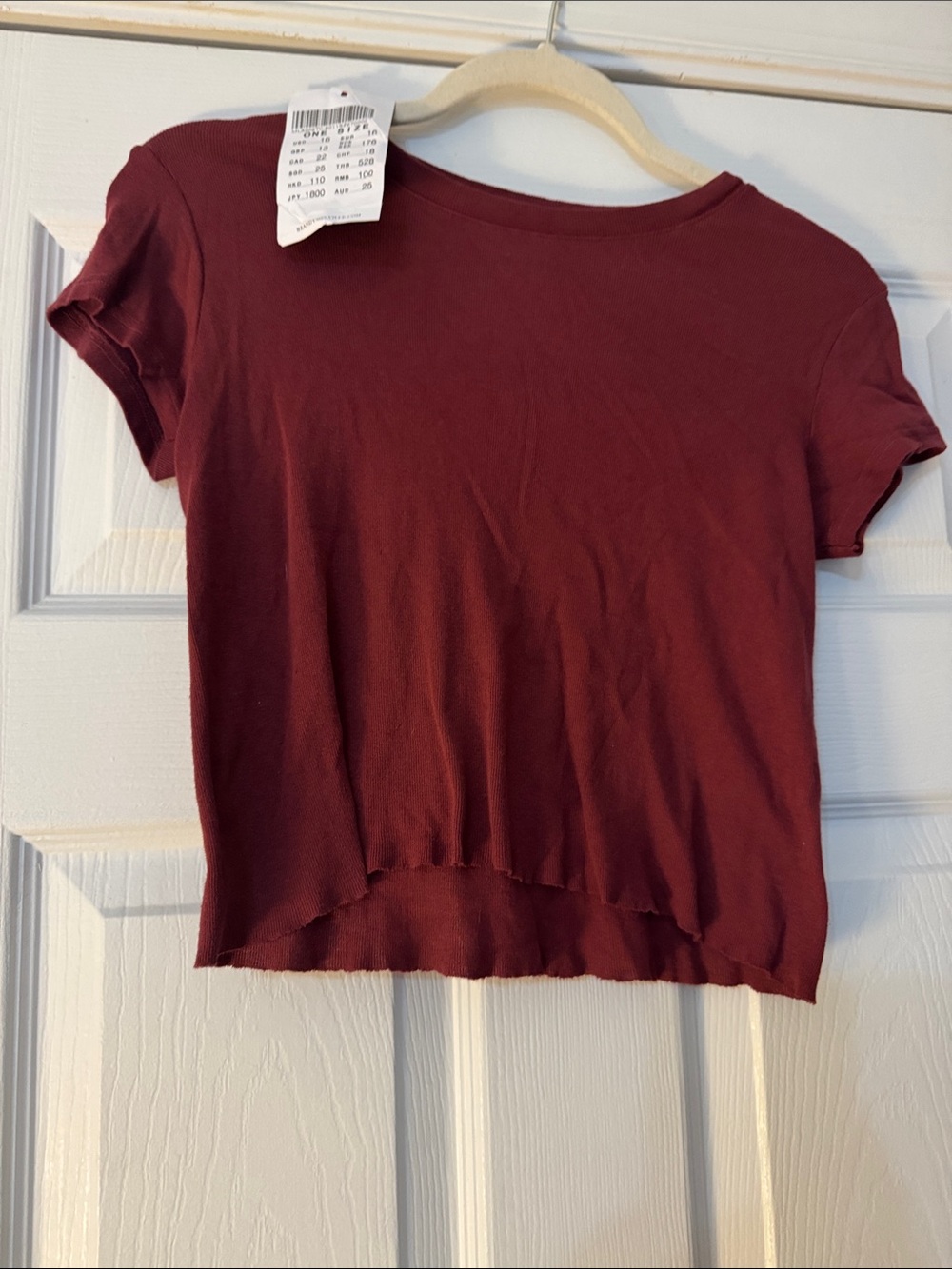 Women's Cropped Crewneck Baby Tee - Burgundy